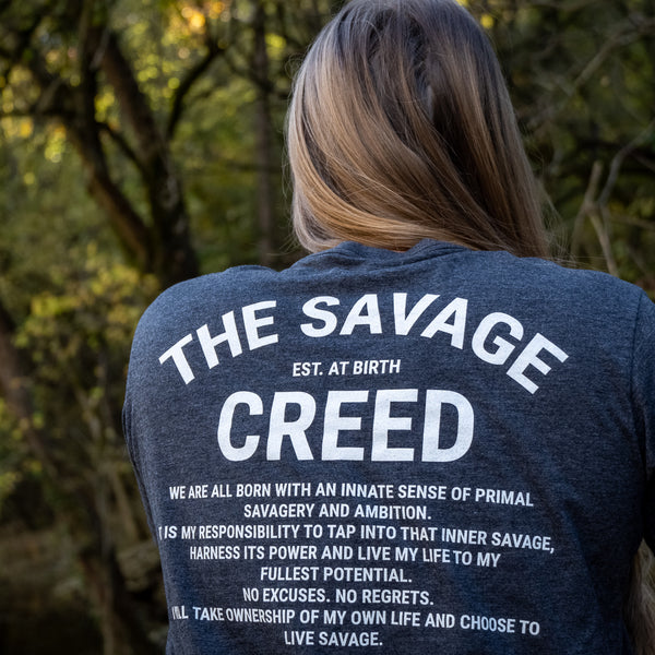 SAVAGE CREED (HEATHER CHARCOAL WITH WHITE INK T-SHIRT)