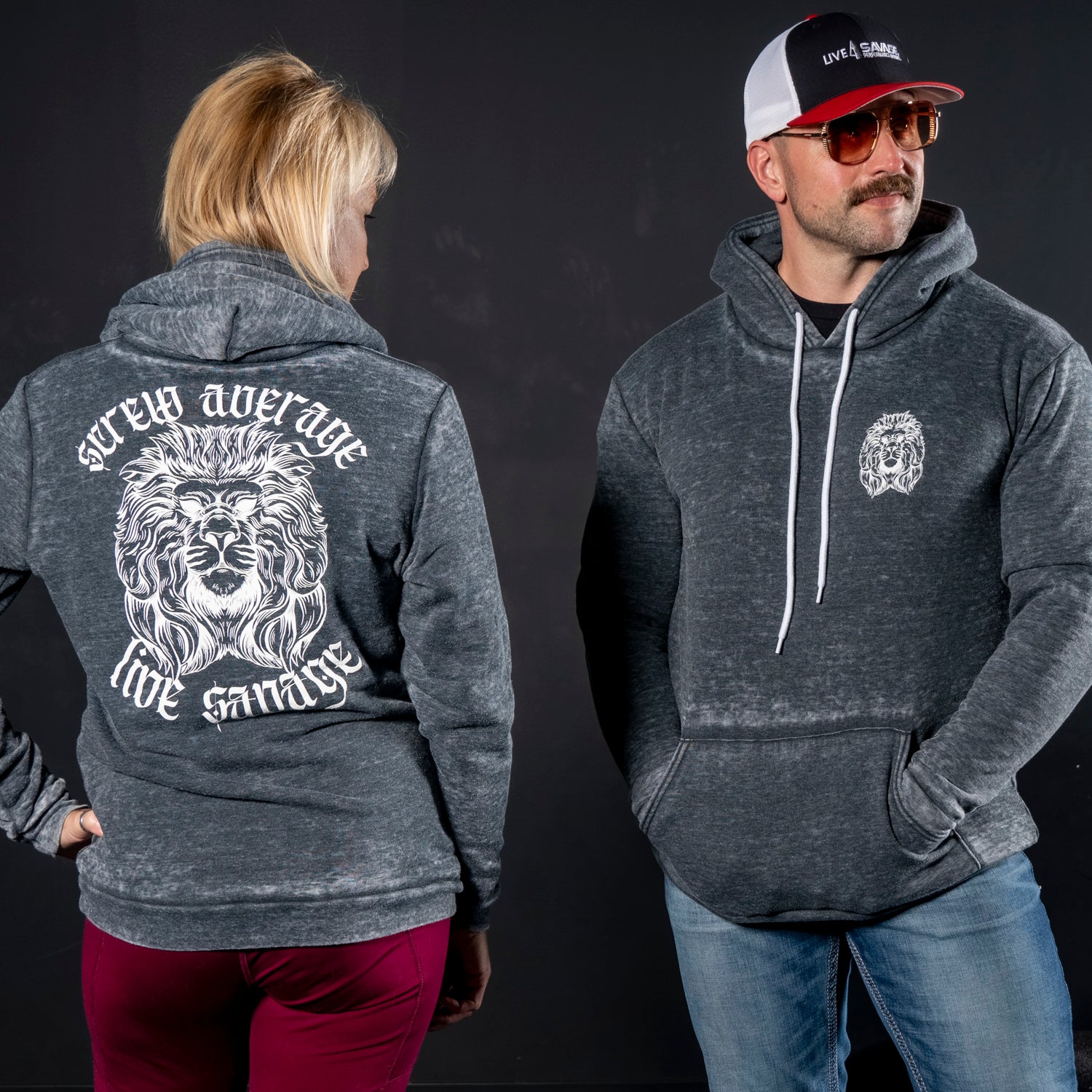 SCREW AVERAGE, LIVE SAVAGE BURNOUT PULLOVER HOODIE