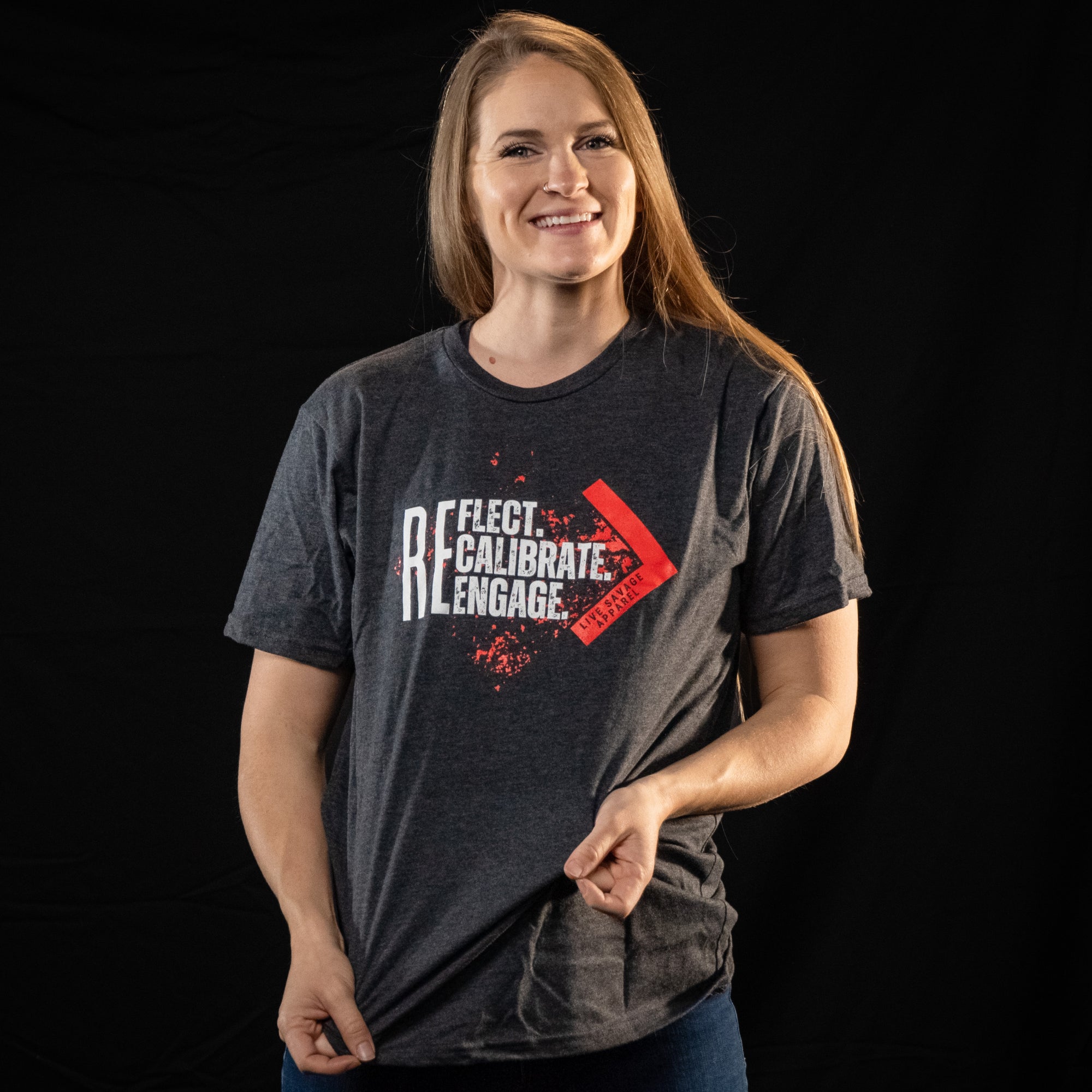 REFLECT, RECALIBRATE, RE-ENGAGE (CHARCOAL GREY T-SHIRT)