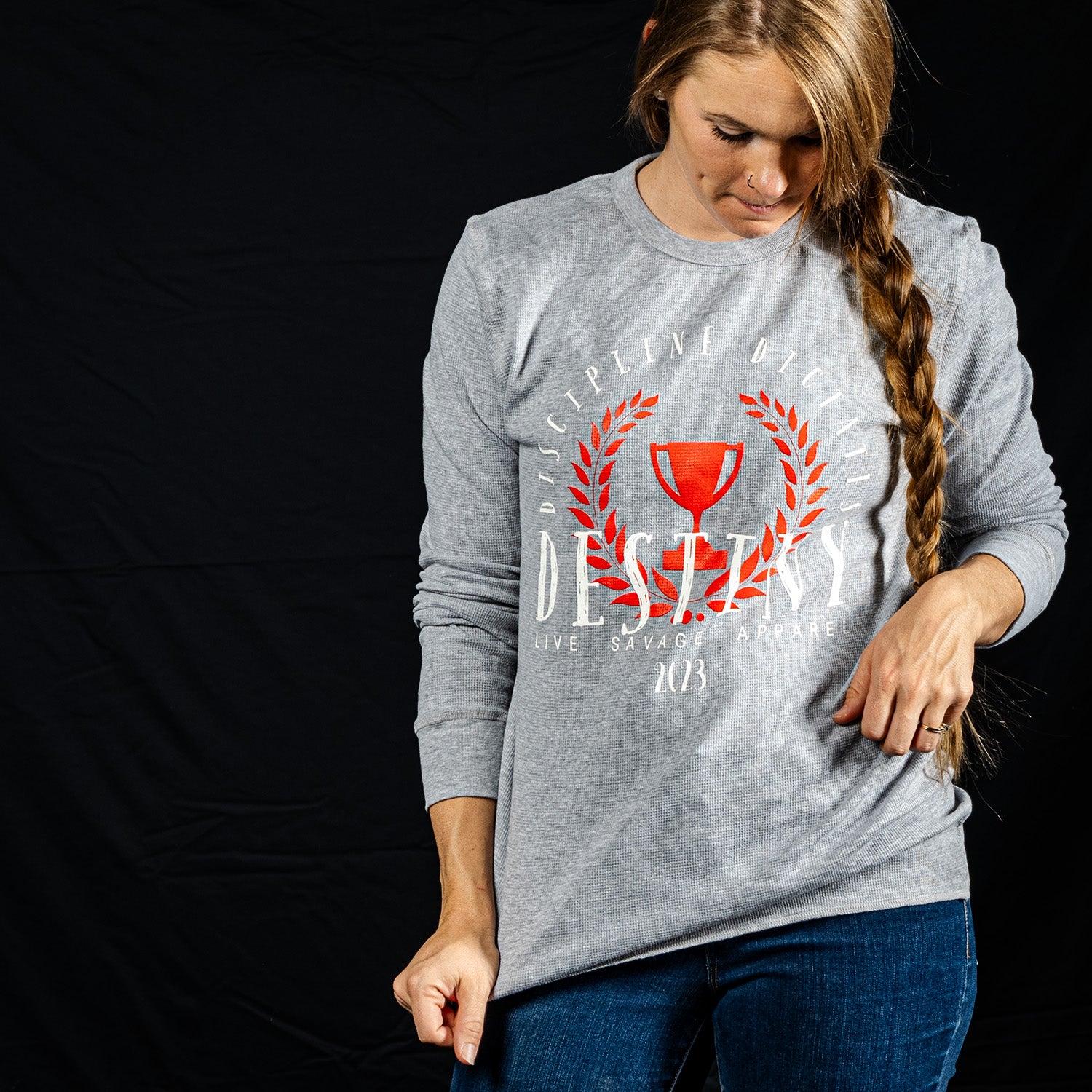 DISCIPLINE DICTATES DESTINY THERMAL (FEMALE FONT) (HEATHER GREY)