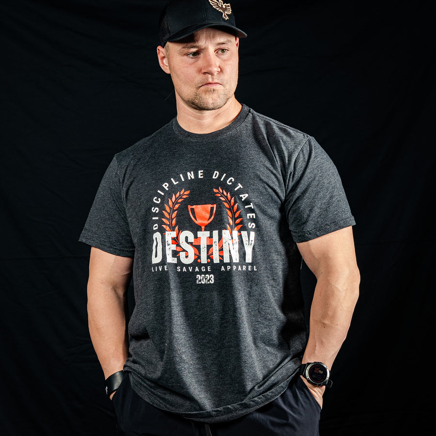 DISCIPLINE DICTATES DESTINY (CHARCOAL GREY T-SHIRT)