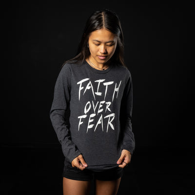 FAITH OVER FEAR (HEATHER CHARCOAL LONG SLEEVE T-SHIRT)