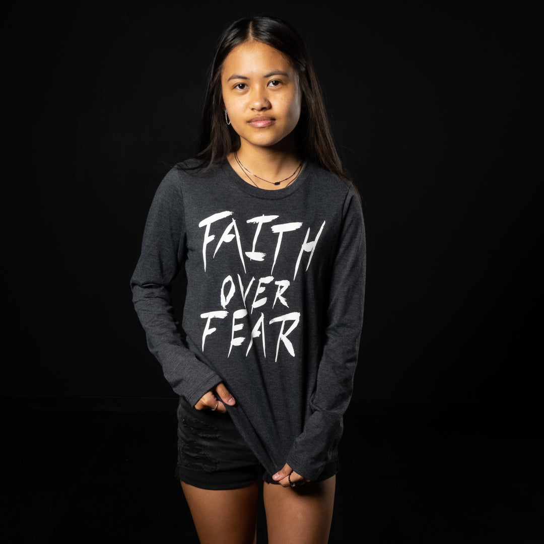 FAITH OVER FEAR (HEATHER CHARCOAL LONG SLEEVE T-SHIRT)
