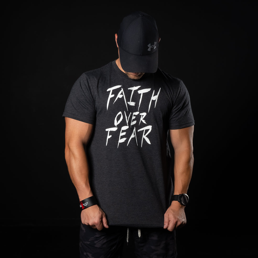 FAITH OVER FEAR (HEATHER CHARCOAL WITH WHITE INK T-SHIRT)
