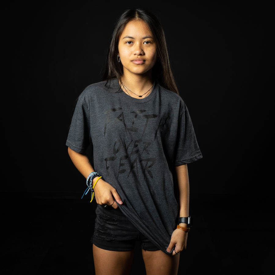FAITH OVER FEAR (HEATHER CHARCOAL WITH BLACK INK T-SHIRT)