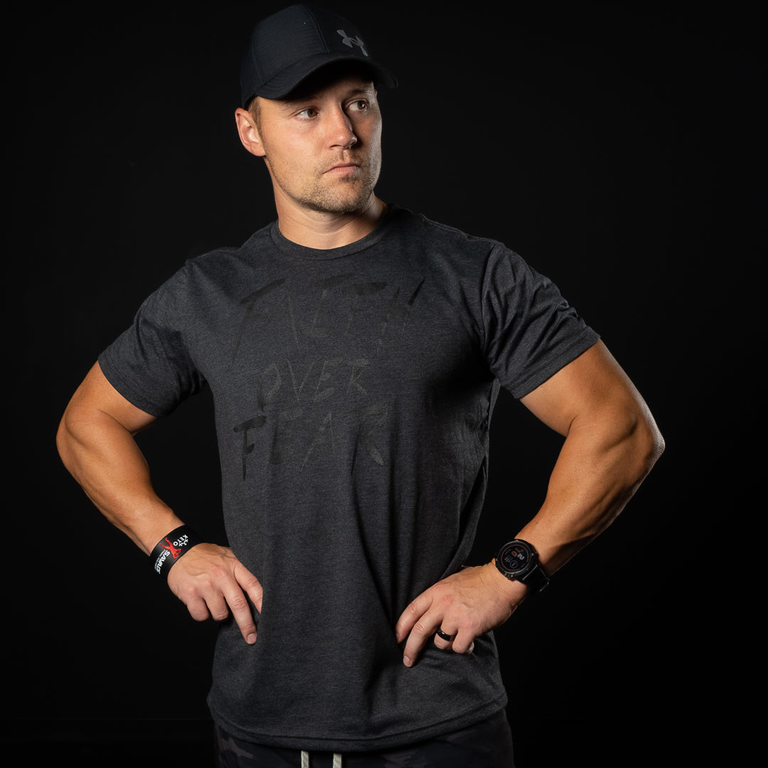 FAITH OVER FEAR (HEATHER CHARCOAL WITH BLACK INK T-SHIRT)