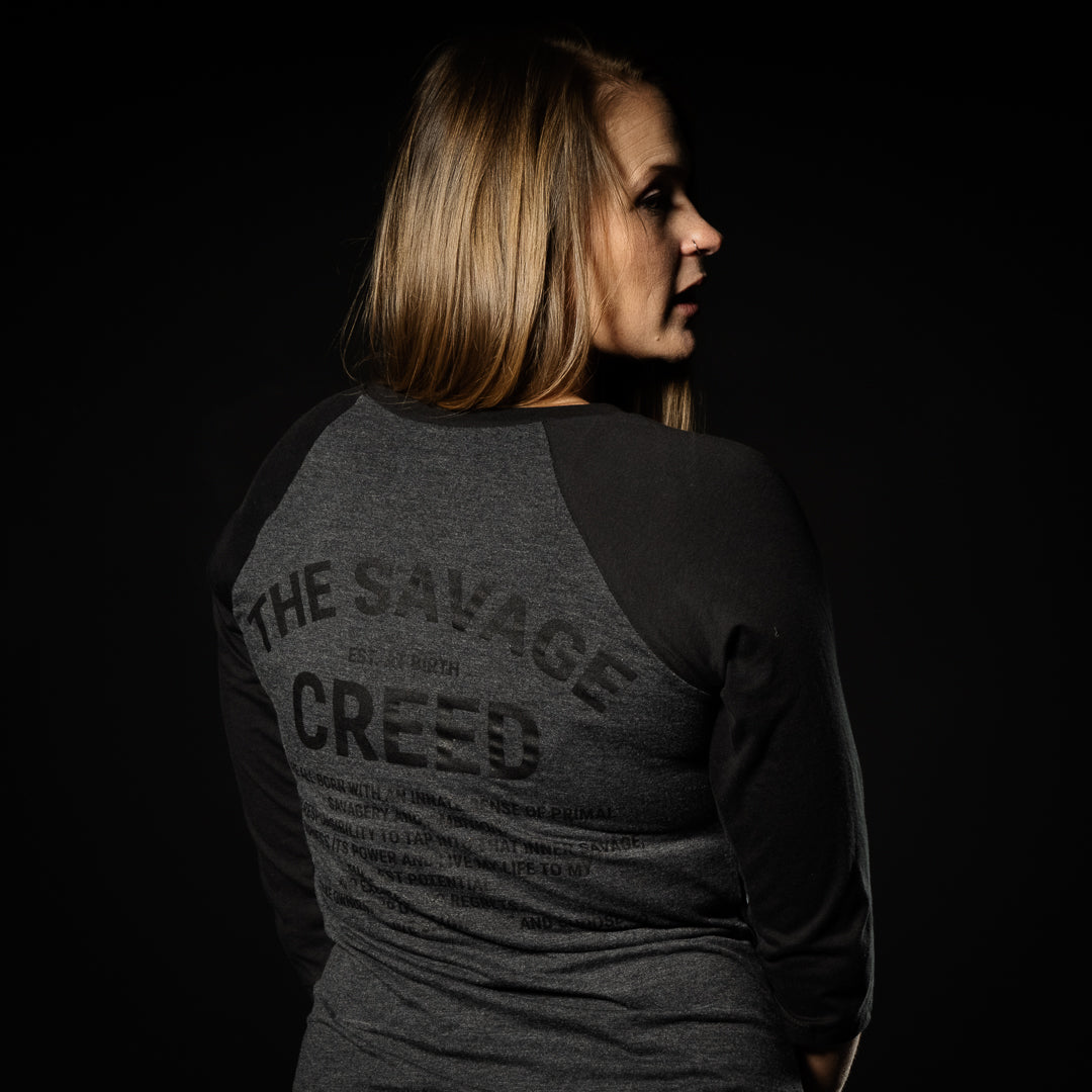 SAVAGE CREED (BLACK/CHARCOAL 3/4 SLEEVE RAGLAN)