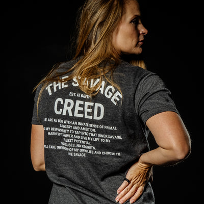 SAVAGE CREED (HEATHER CHARCOAL WITH WHITE INK T-SHIRT)