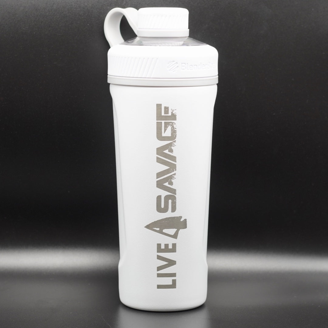 Live Savage Stainless Steel Shaker Bottle (White) - Live Savage Apparel