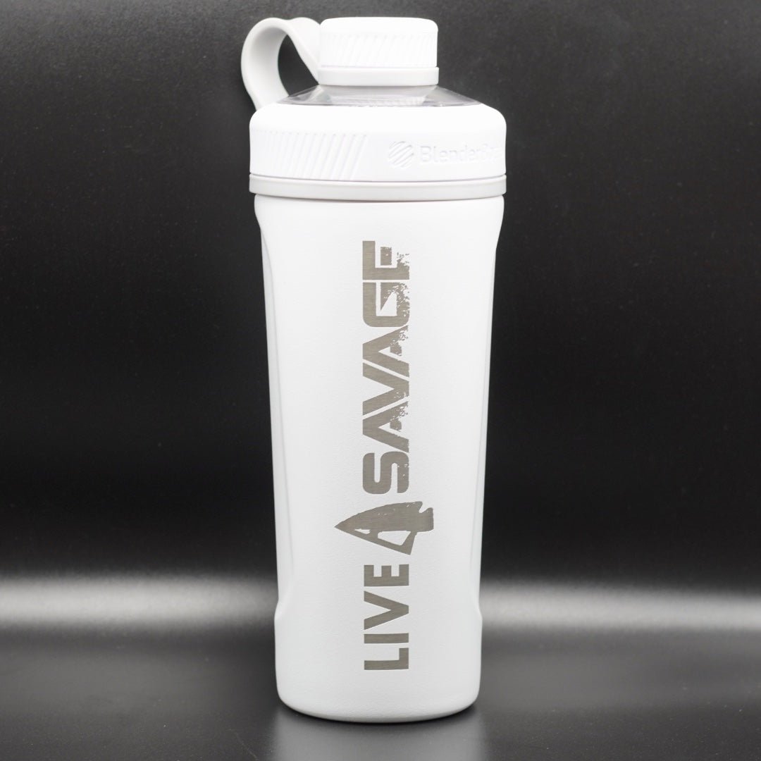 Live Savage Stainless Steel Shaker Bottle (White)